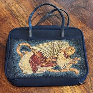 Beautiful embroidered angelic Navy Blue Bible Cover w handles ✨